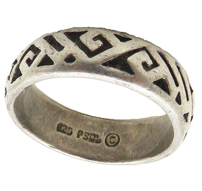 PETER STONE 925 Silver  Vintage Cutout Pattern Shiny Band Ring Sz 7.25 RG18441