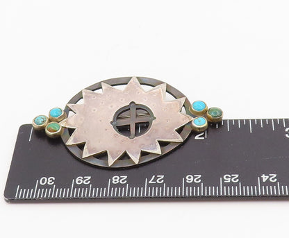 925 Sterling Silver Vintage Brooch Pin PAT GARRETT Turquoise Sunburst  BP12218