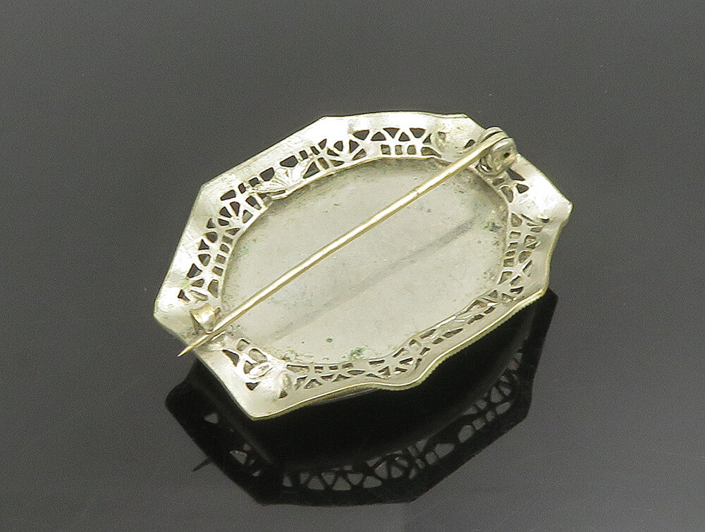 925 Sterling Silver  Vintage Victorian Unique Gemstone Brooch Pin  BP9541