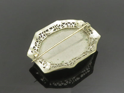 925 Sterling Silver  Vintage Victorian Unique Gemstone Brooch Pin  BP9541