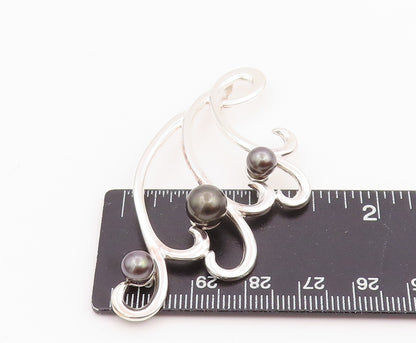 925 Sterling Silver Vintage Pendant Round Pearl Modernist Swirly Waves  PT26039