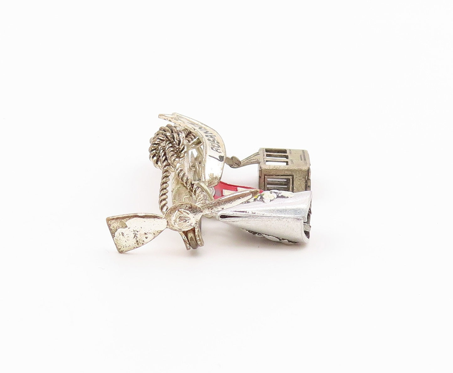 925 Silver  Vintage Rope Wrapped Pick Axe & Enamel Charms Brooch Pin  BP10100