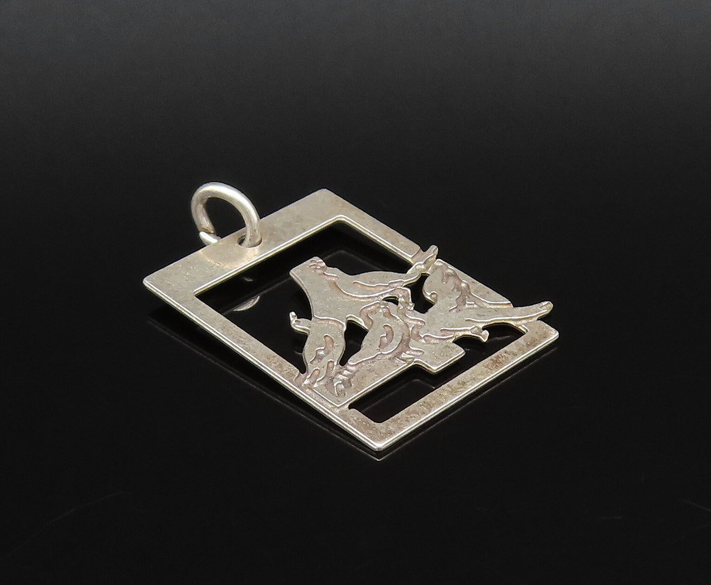 925 Sterling Silver  Vintage Branch Of Garden Birds Cutout Pendant  PT21585