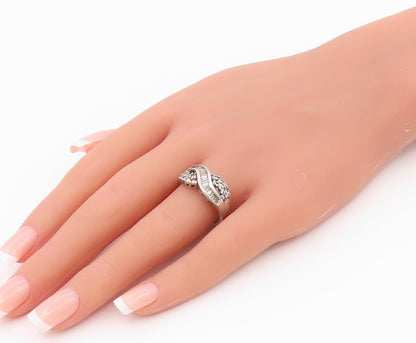 925 Sterling Silver Vintage Ring Baguette & Round Cut CZ Wave  Sz 8  RG36553