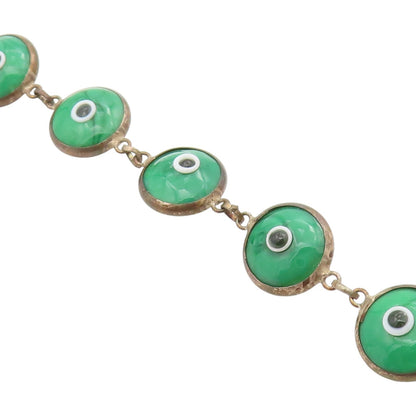 925 Sterling Silver Vintage Bracelet Green Evil Eye Design Link Chain  BT11556