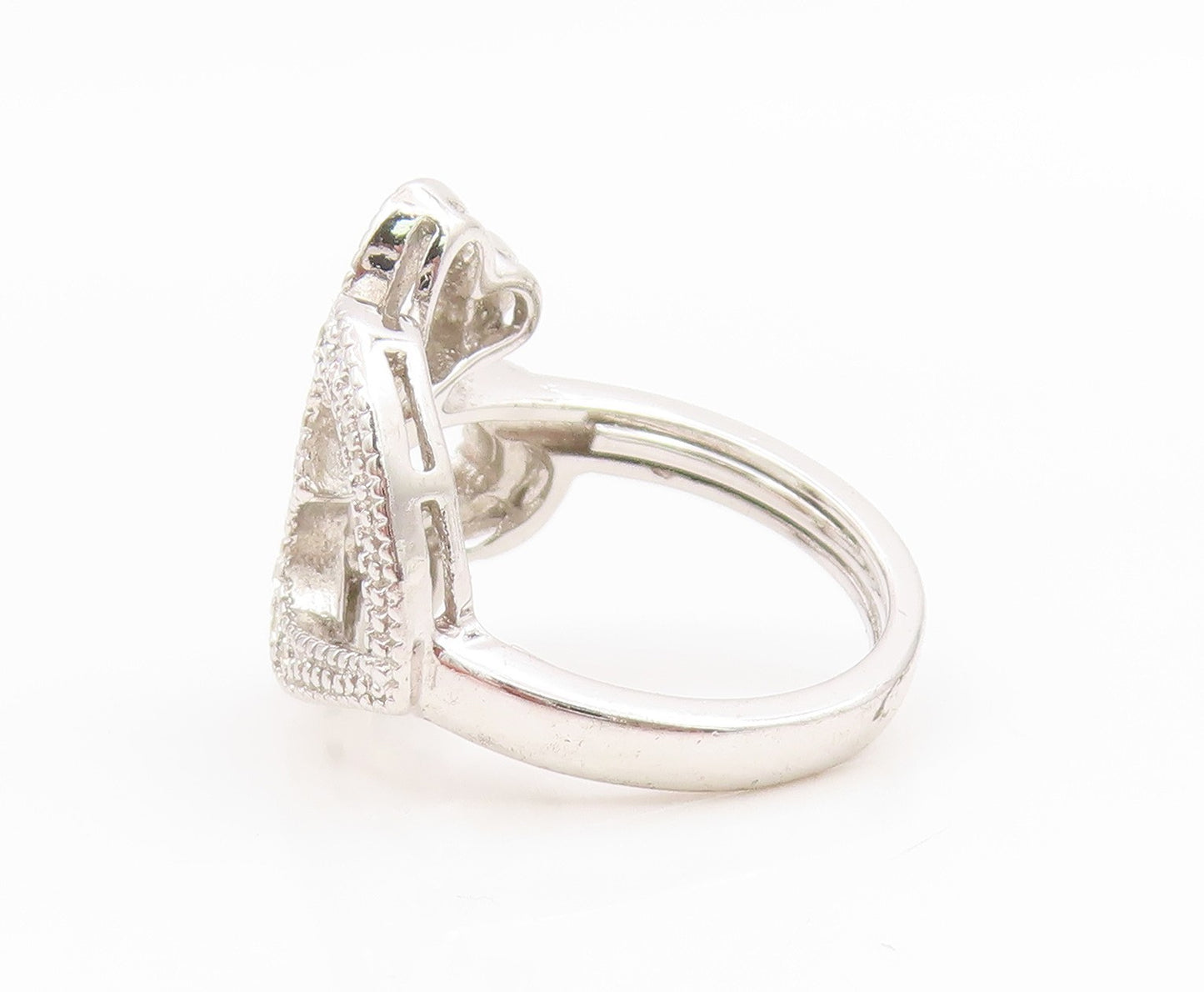 925 Sterling Silver Vintage Ring CZ Intertwined Triple Love Heart  Sz 7  RG34624