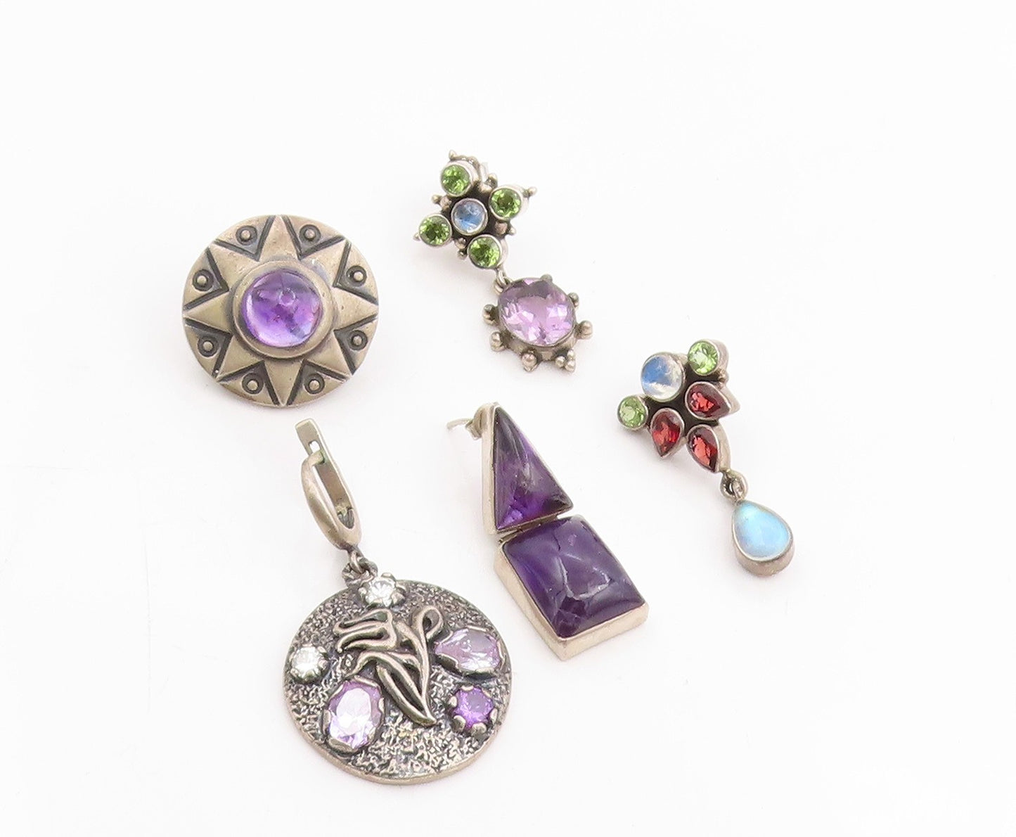 925 Sterling Silver Vintage Earrings Amethyst & Gemstone Single Pieces  EG14300