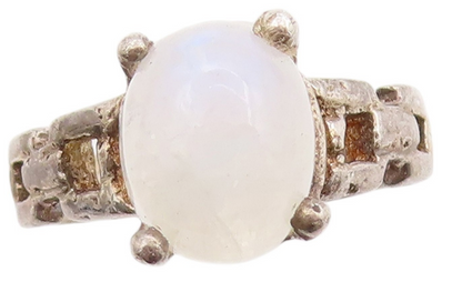 925 Sterling Silver Vintage Ring Cabochon Oval Moonstone  Sz 5.5  RG33176