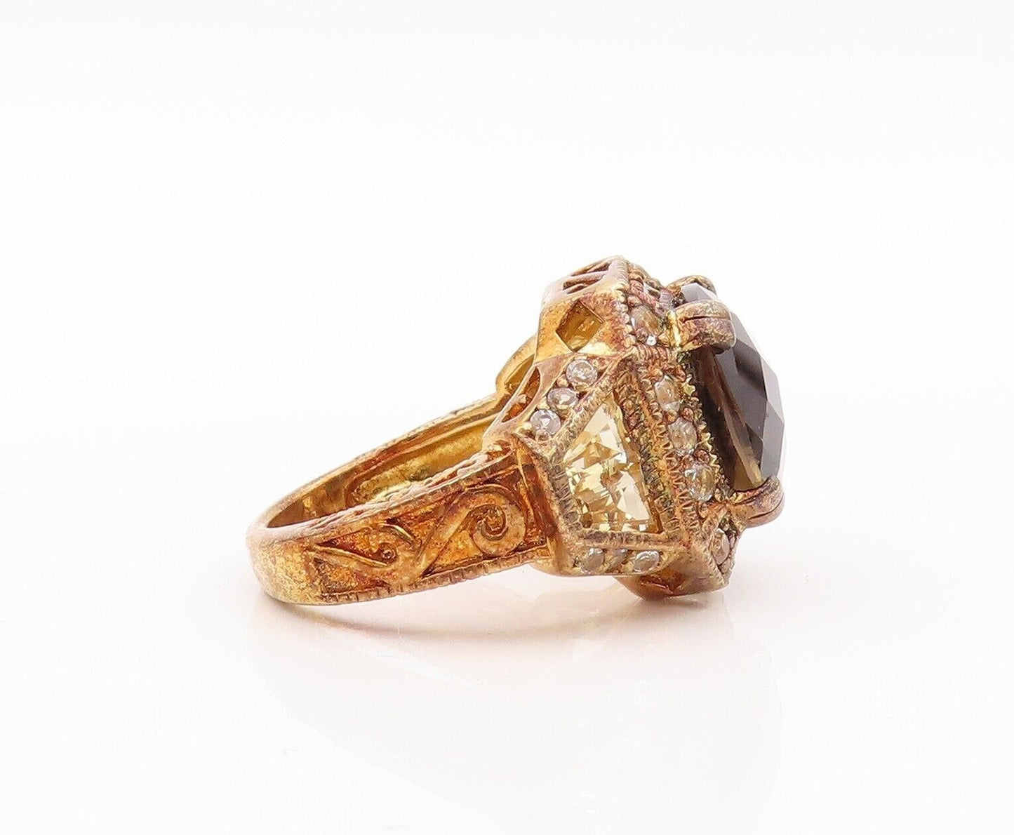 925 Sterling Silver Vintage Ring Gold Plated Topaz Quartz Citrine  Sz 7  RG30195