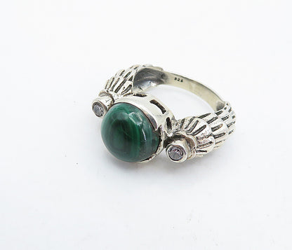 925 Sterling Silver  Vintage Malachite & Topaz Cocktail Ring Sz 6  RG4519