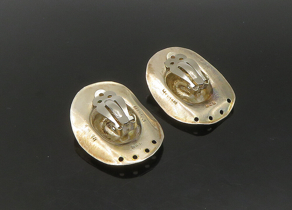 MEXICO 925 Sterling Silver  Vintage Cowboy Hat Non Pierce Earrings  EG11375