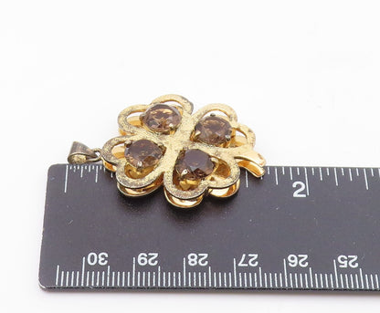 925 Silver  Vintage Smoky Topaz Gold Plated Clover Good Luck Pendant  PT18418