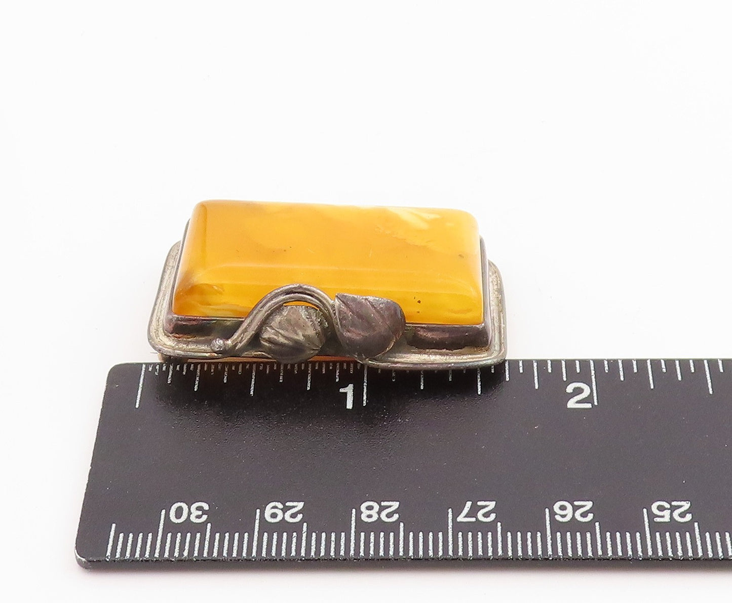 925 Sterling Silver Vintage Brooch POLAND Rectangular Amber Art Nouveau  BP11964