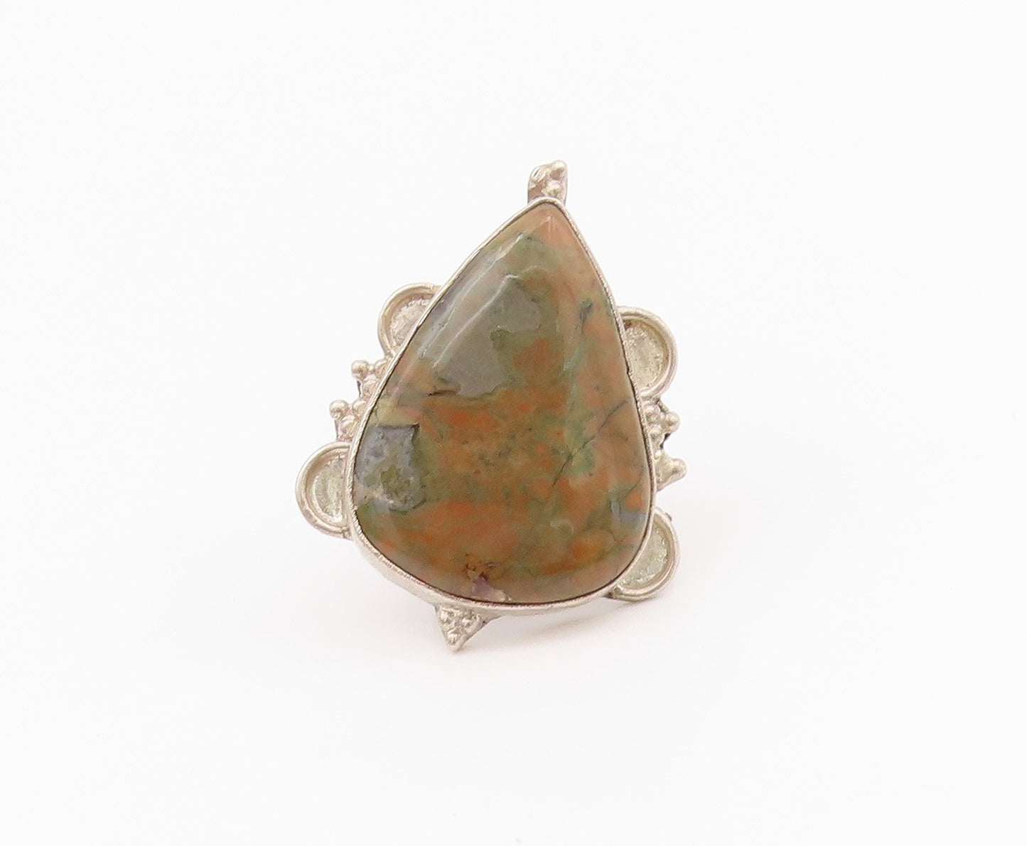 925 Sterling Silver Vintage Ring Carved Framed Drop Shape Gemstone Sz 5  RG33027