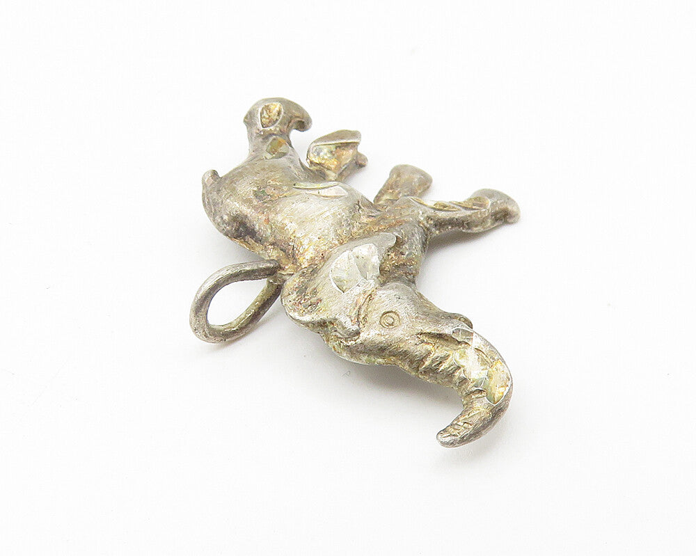 925 Sterling Silver  Vintage Dark Tone Diamond Cut Elephant Pendant  PT8802