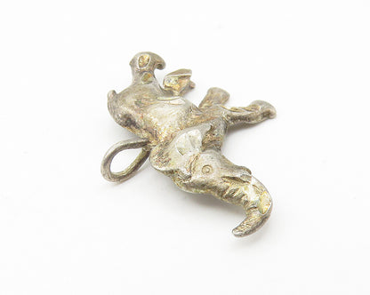 925 Sterling Silver  Vintage Dark Tone Diamond Cut Elephant Pendant  PT8802