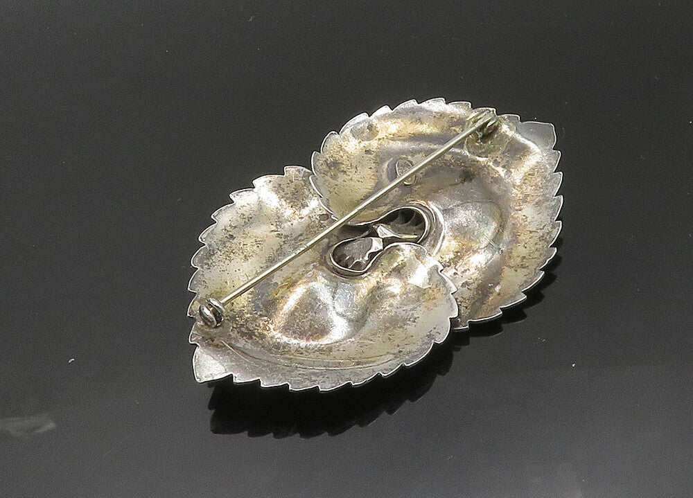 HENRY BACA NAVAJO 925 Silver  Vintage Shiny Floral Leaves Brooch Pin  BP8085