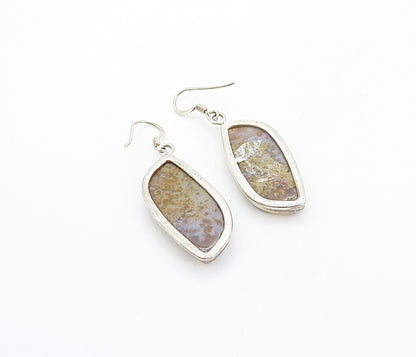 925 Sterling Silver  Vintage Brown Agate Shiny Bail Dangle Earrings  EG3187