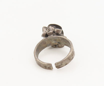 EUROPE 925 Silver  Vintage 3D Rose Flower & Pearl Inside Ring Sz 7.5  RG27143
