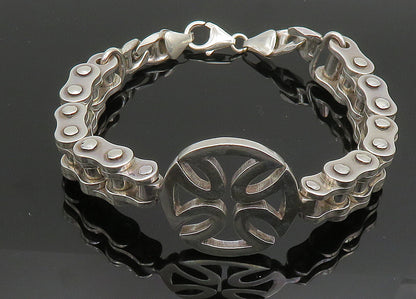 925 Sterling Silver  Vintage Shiny Open Cross Bicycle Chain Bracelet  BT8004