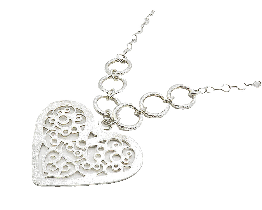 925 Sterling Silver  Shiny Cutout Swirl Love Heart Chain Necklace  NE1721