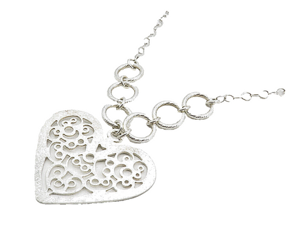 925 Sterling Silver  Shiny Cutout Swirl Love Heart Chain Necklace  NE1721