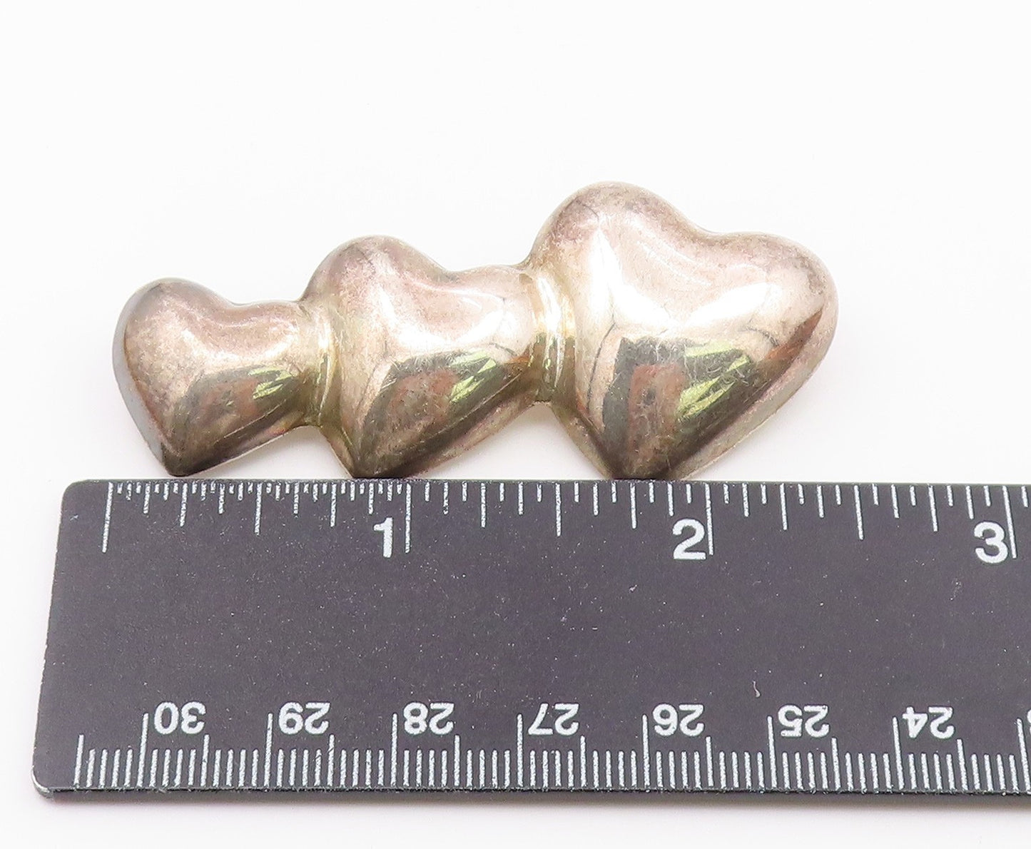 MEXICO 925 Sterling Silver  Vintage Hollow Graduated Hearts Brooch Pin  BP3751