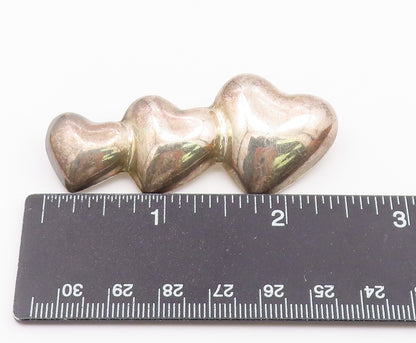 MEXICO 925 Sterling Silver  Vintage Hollow Graduated Hearts Brooch Pin  BP3751