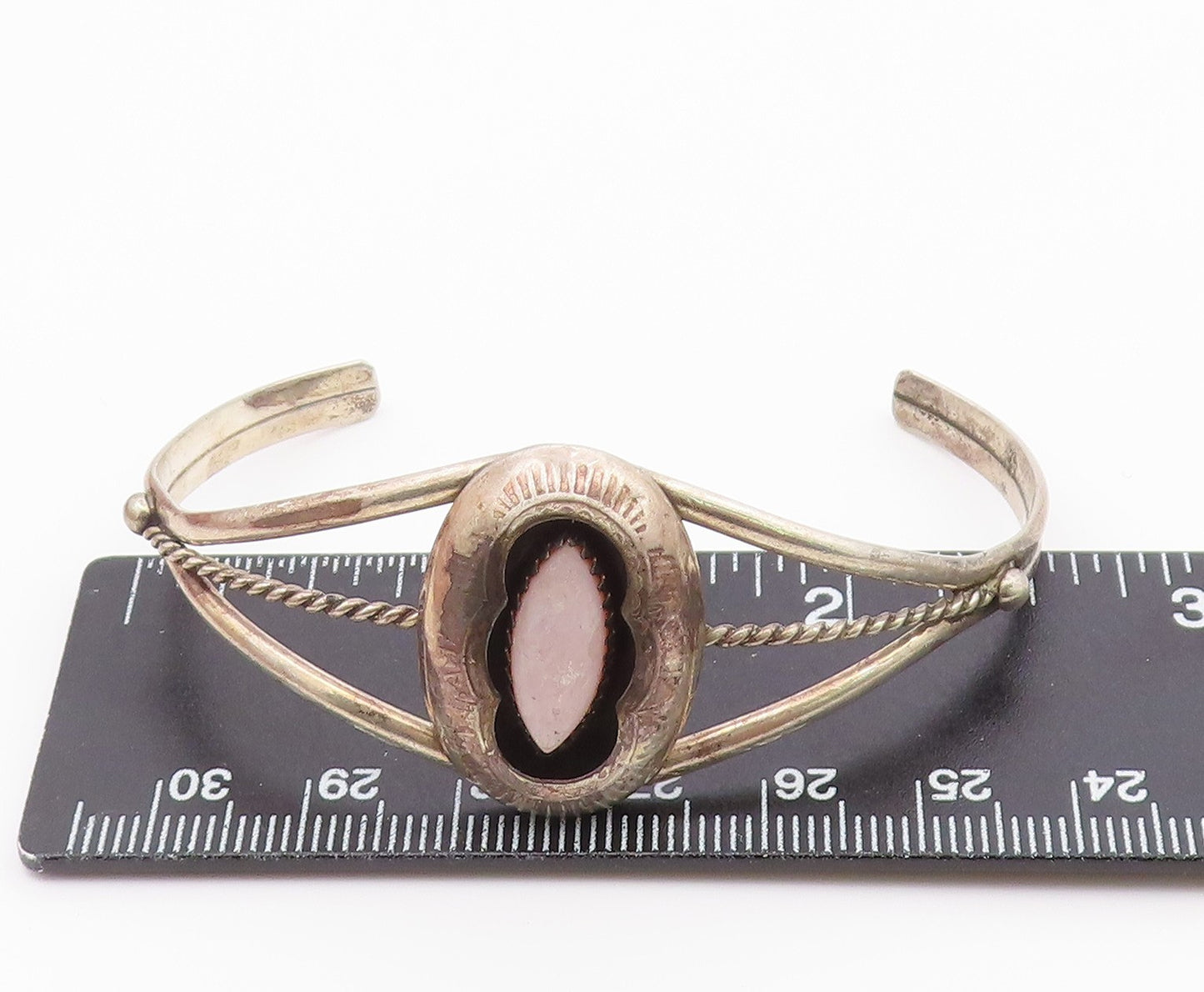 NAVAJO 925 Silver  Vintage Pink Mother Of Pearl Twist Cuff Bracelet  BT8058