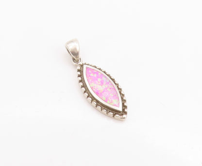 925 Sterling Silver Vintage Pendant Marquise Shape Pink Opal  PT24697