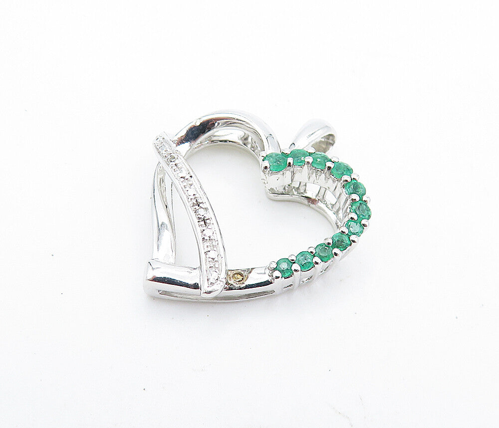 925 Sterling Silver  Genuine Diamonds & Green Topaz Love Heart Pendant  PT5716