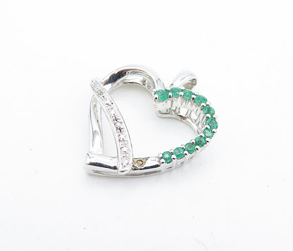 925 Sterling Silver  Genuine Diamonds & Green Topaz Love Heart Pendant  PT5716