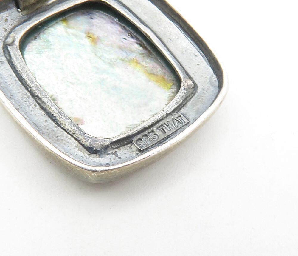 925 Sterling Silver  Vintage Abalone Shell Circle Pattern Trim Pendant  PT6432