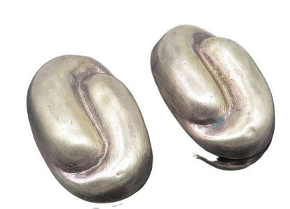 925 Sterling Silver  Vintage Hollow Bypass Dome Non Pierce Earrings  EG5701