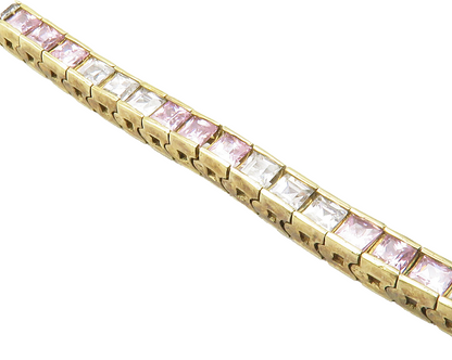 925 Silver  Pink & White Cubic Zirconia Gold Plated Chain Bracelet  BT5450
