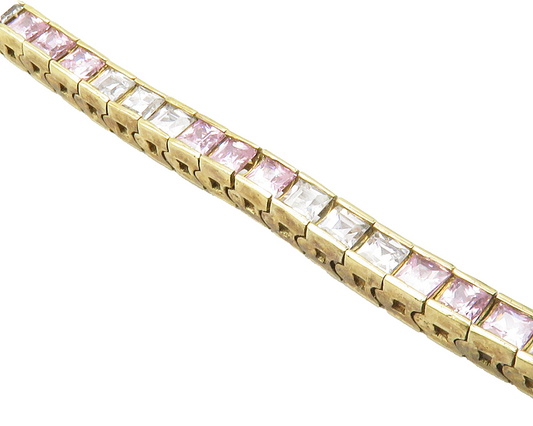925 Silver  Pink & White Cubic Zirconia Gold Plated Chain Bracelet  BT5450