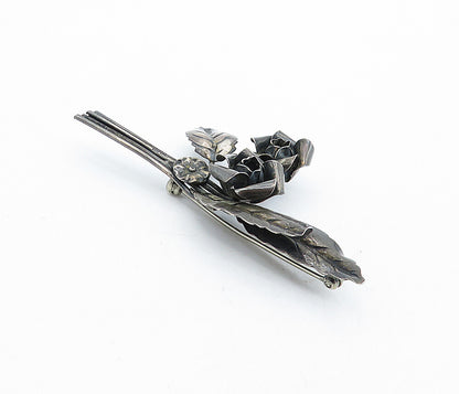 925 Sterling Silver  Vintage Oxidized Sculpted Flower Bunch Brooch Pin  BP1728
