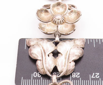 925 Sterling Silver Vintage Bracelet BAUR Solid Carved Flower & Leaves  BT10345