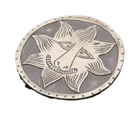 MMA 925 Sterling Silver Vintage Carved Joker Sun Face Round Brooch Pin BP10274