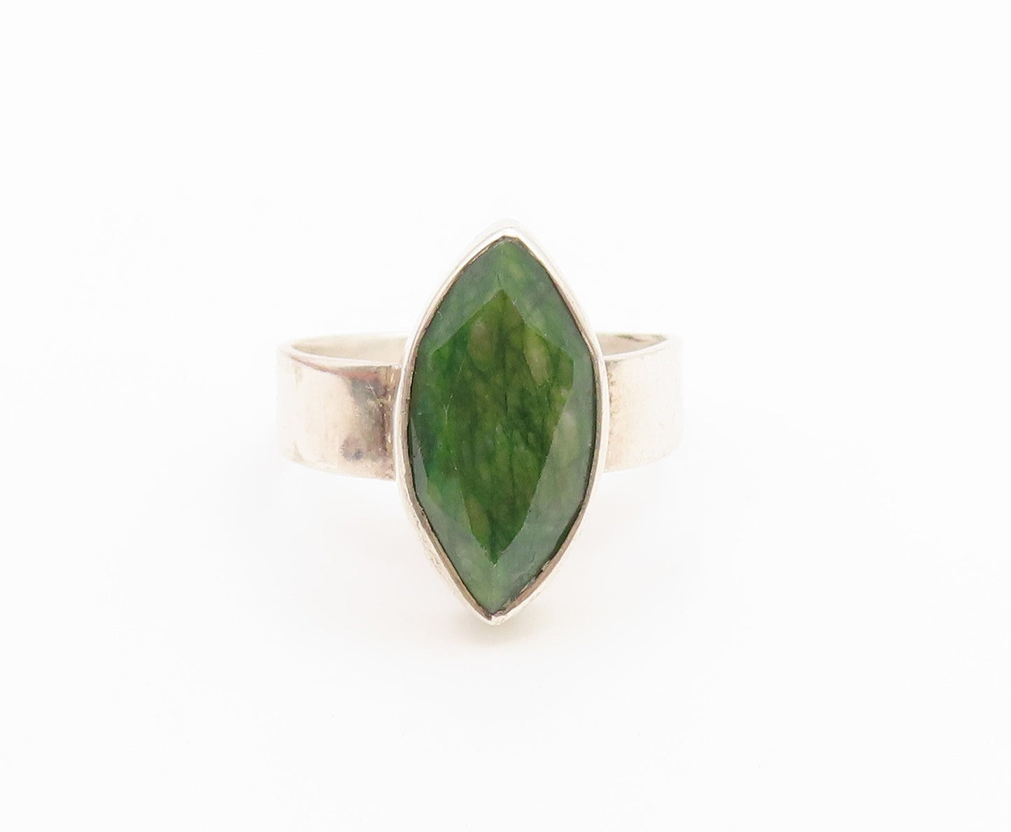 925 Sterling Silver Vintage Ring Marquise Emerald Solitaire Band Sz 7.5 RG36919