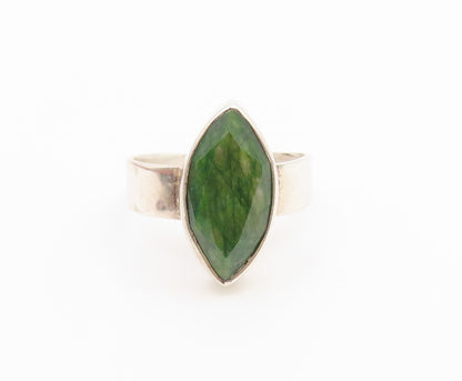 925 Sterling Silver Vintage Ring Marquise Emerald Solitaire Band Sz 7.5 RG36919