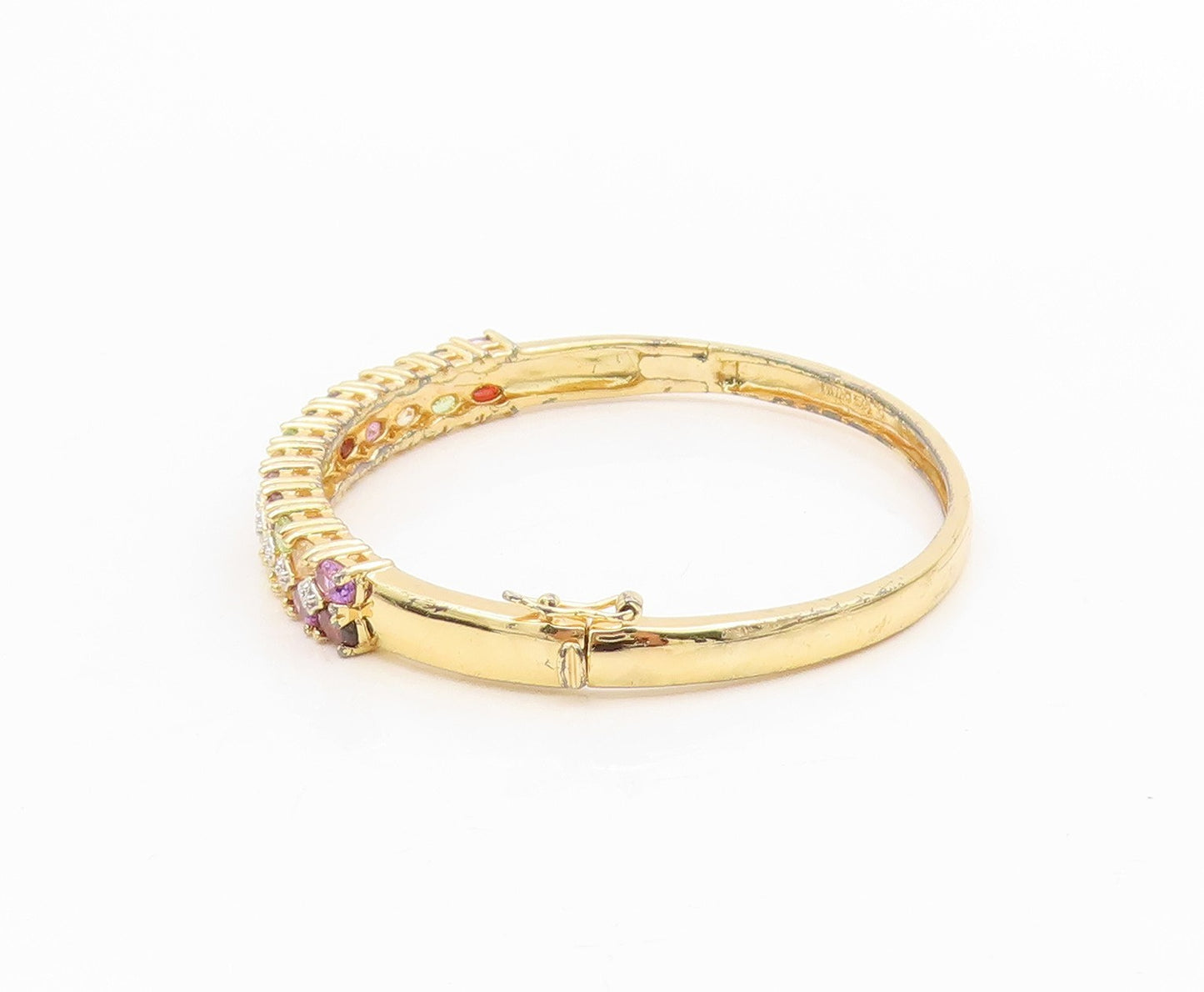 925 Sterling Silver Vintage Bracelet Gold Plated Multi Gemstone Bangle  BT11597
