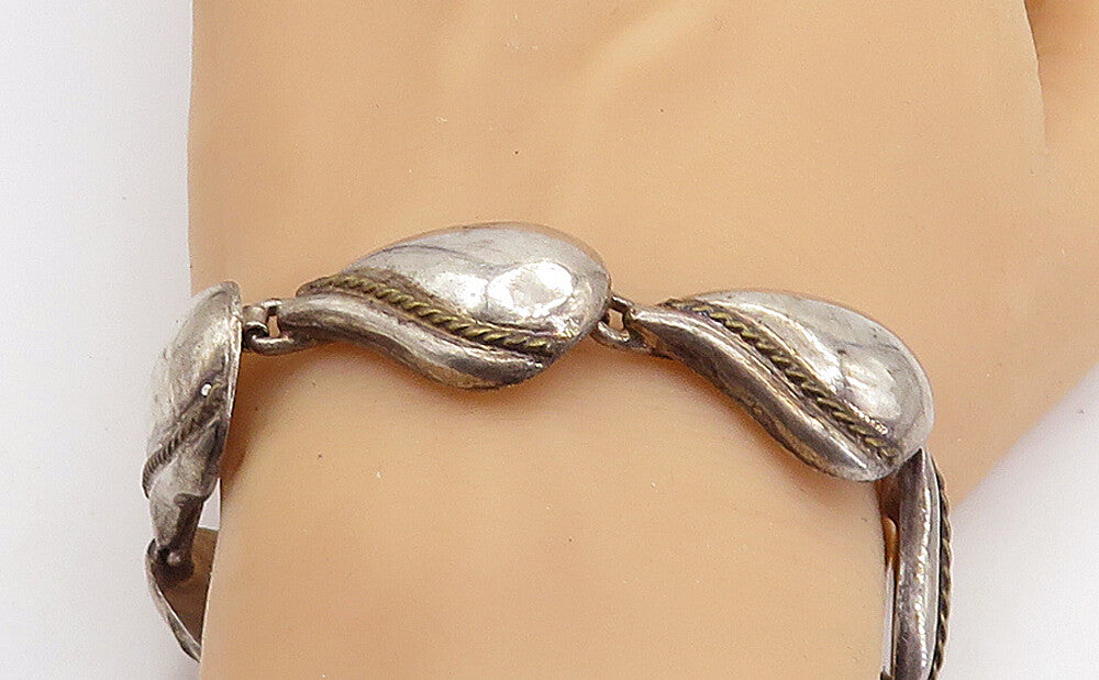 MEXICO 925 Sterling Silver  Vintage Floral Leaf Twist Chain Bracelet  BT2937