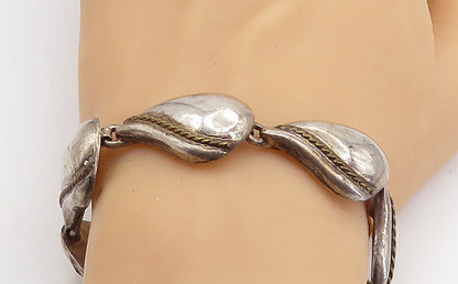 MEXICO 925 Sterling Silver  Vintage Floral Leaf Twist Chain Bracelet  BT2937