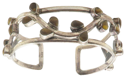 925 Sterling Silver  Vintage Tiger's Eye Floral Vine Cuff Bracelet  BT5508