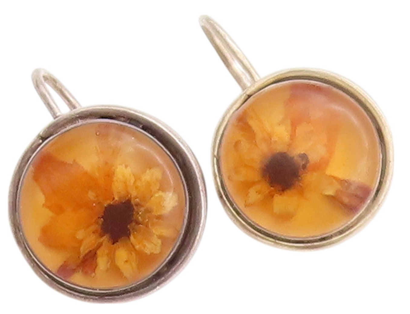 925 Sterling Silver Vintage Earrings Modernist Dried Flower Design  EG13556
