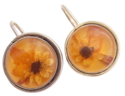 925 Sterling Silver Vintage Earrings Modernist Dried Flower Design  EG13556