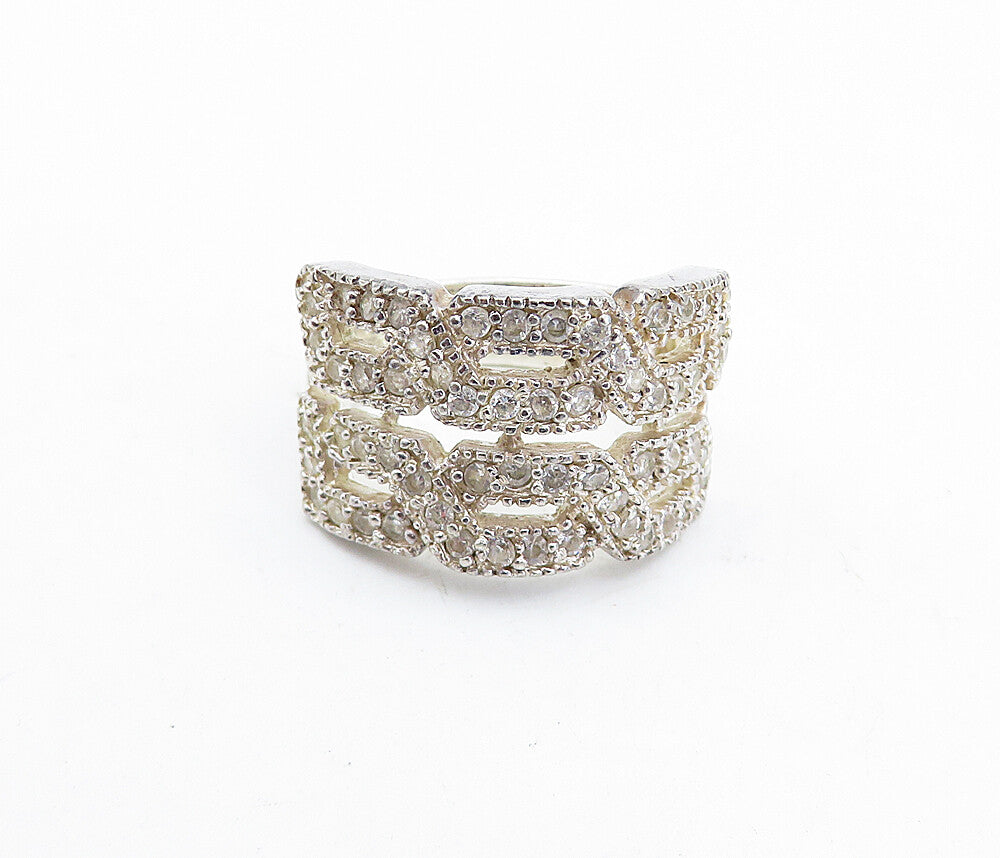 925 Sterling Silver  Vintage Topaz Infinity Twist 2 Row Band Ring Sz 9  RG5820