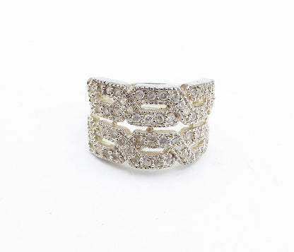 925 Sterling Silver  Vintage Topaz Infinity Twist 2 Row Band Ring Sz 9  RG5820
