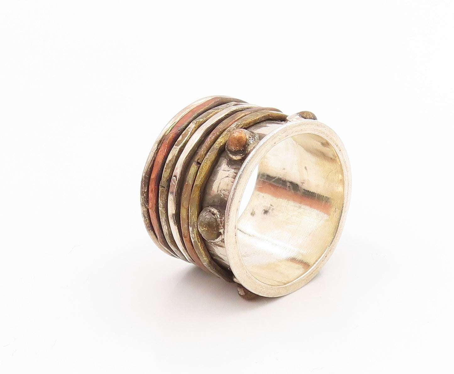 925 Sterling Silver Vintage Ring Multi Tone Wide Spinner Band  Sz 9  RG35711